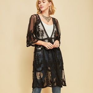 Adorable Black Lace Tunic Kimono